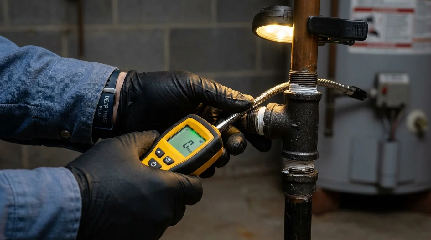Gas leak detection with electronic sniffer by Johns Plumbing LLC in Ludington