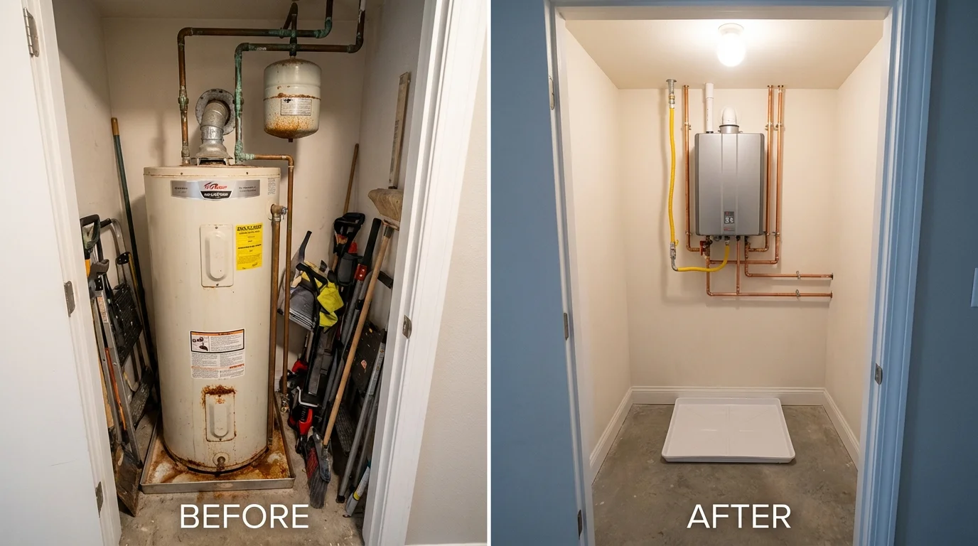 Tank water heater versus wall-mounted tankless unit comparison for Ludington, MI homeowners